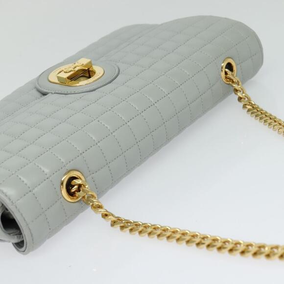 CELINE Quilted Chain Shoulder Bag Lamb Skin Gray Gold - Picture 6 of 13